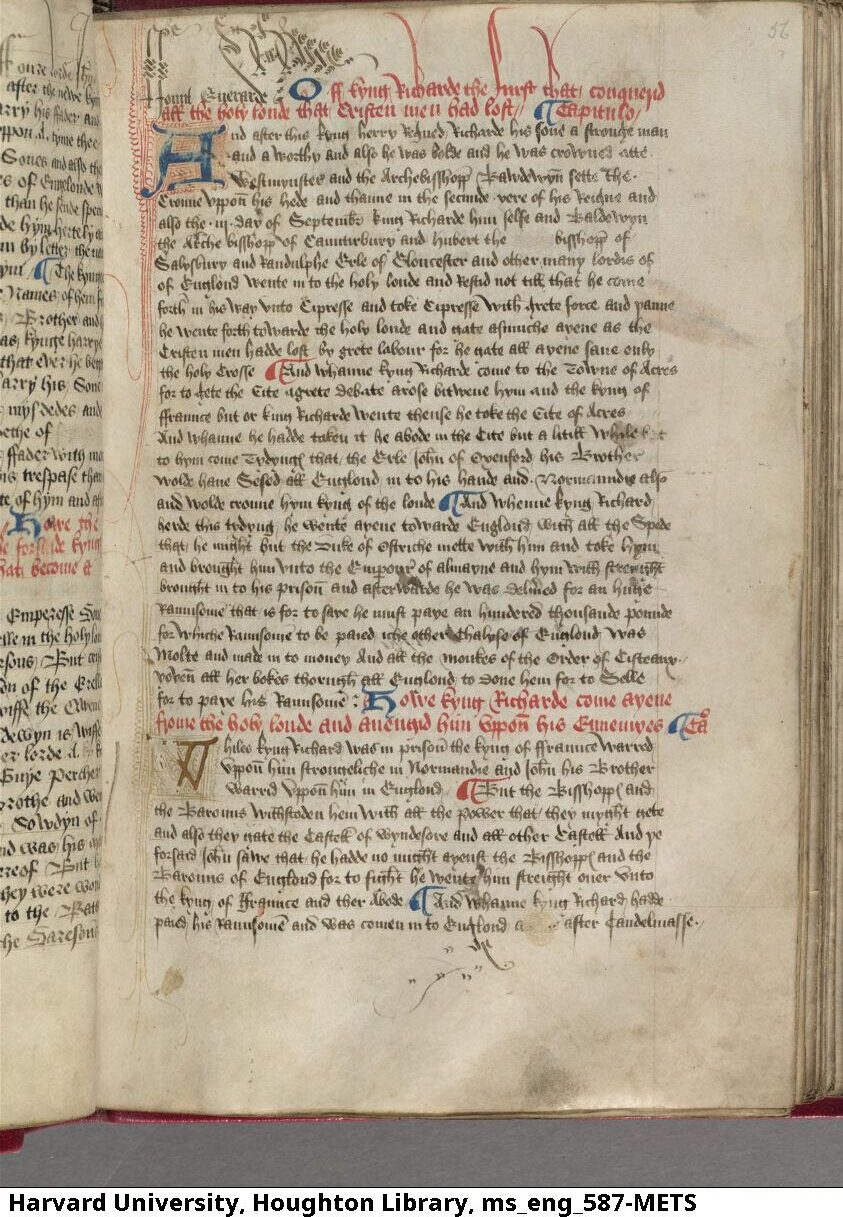 Harvard MS. Eng, 587, fol. 56 ME Brut